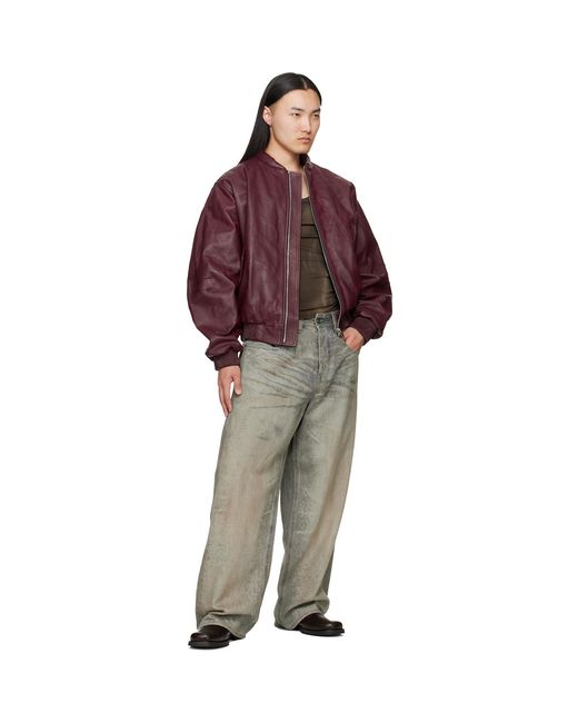 424 Red Leather Bomber Jacket for men