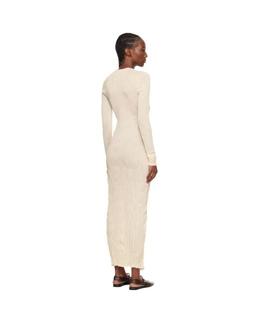 Totême Black Crinkled Knit Long-Sleeve Midi Dress