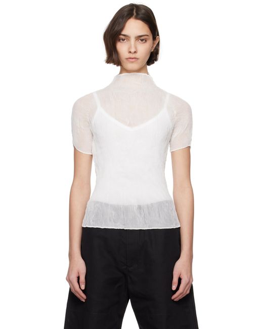 Issey Miyake White Chiffon Twist Bk/Wt-56 Turtleneck
