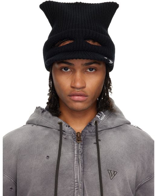 Maison Mihara Yasuhiro Black Masked Cat Visor Knit Cap for men