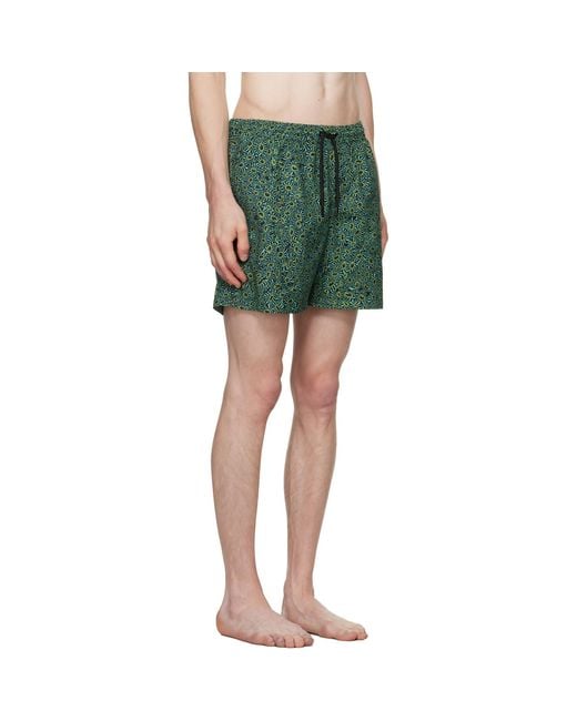Dries Van Noten Green Printed Swim Shorts for men