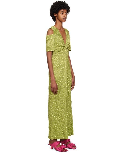 Ganni Black Green Polka Dot Maxi Dress