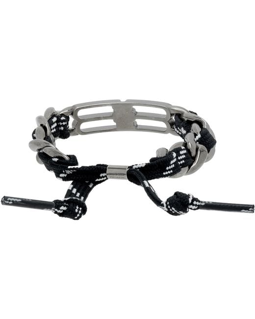 Balenciaga Black Bb Icon Lace Bracelet for men