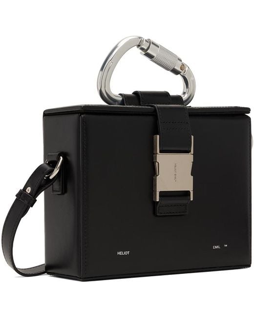 HELIOT EMIL Black Leather Carabiner Box Bag for men