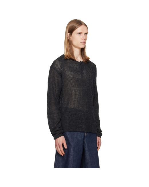 Helmut Lang Black Textured Henley for men
