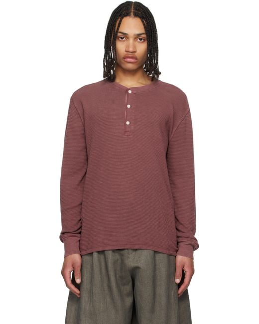 RRL Red Burgundy Garment-Dyed Waffle-Knit Henley for men