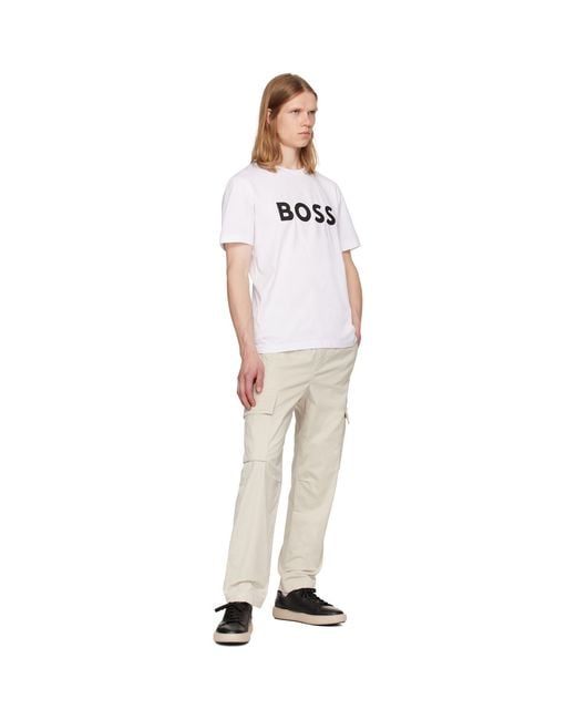 Boss Natural Logo Patch Cargo Pants for men