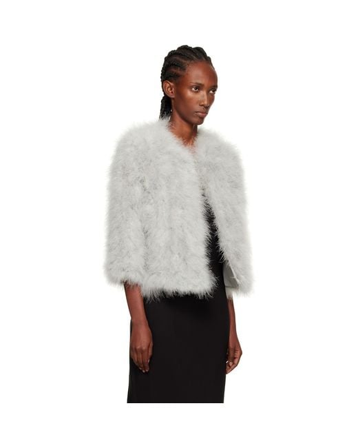 Yves Salomon Gray Turkey-Feather Cropped Jacket