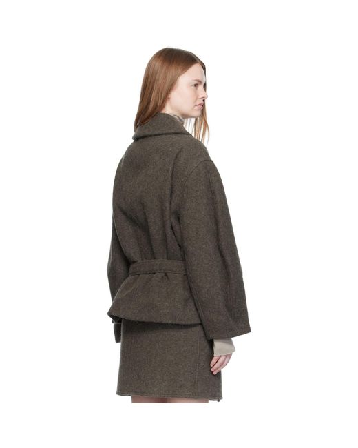 Lemaire Black Khaki Short Asymmetrical Bathrobe Coat