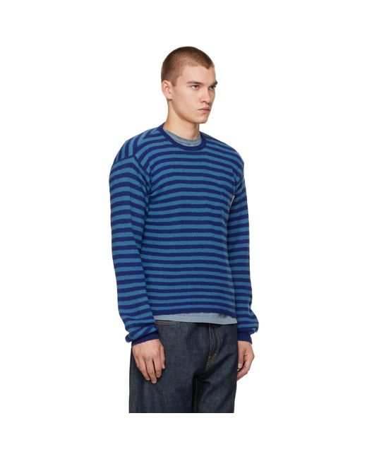 Stockholm Surfboard Club Blue Striped Merino Sweater for men
