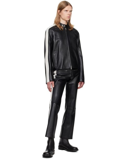メンズ Courreges &ホワイト コントラスト バイカー レザージャケット Black