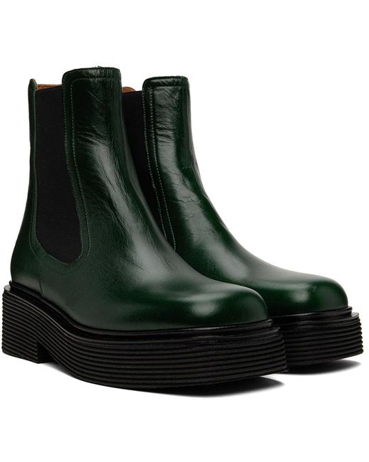 Marni Black Green Leather Chelsea Boots