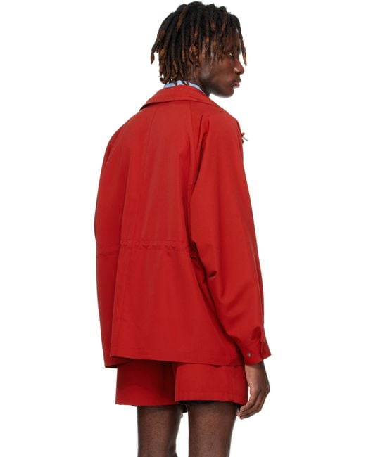 AURALEE Wool Max Canvas High Neck Zip Jacket in Red for Men | Lyst