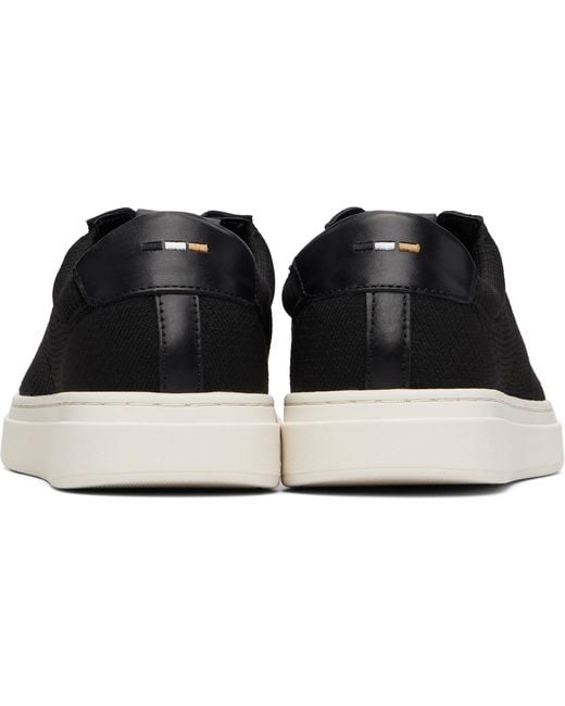 Boss Black Lace-Up Leather Trim Knitted Sneakers for men