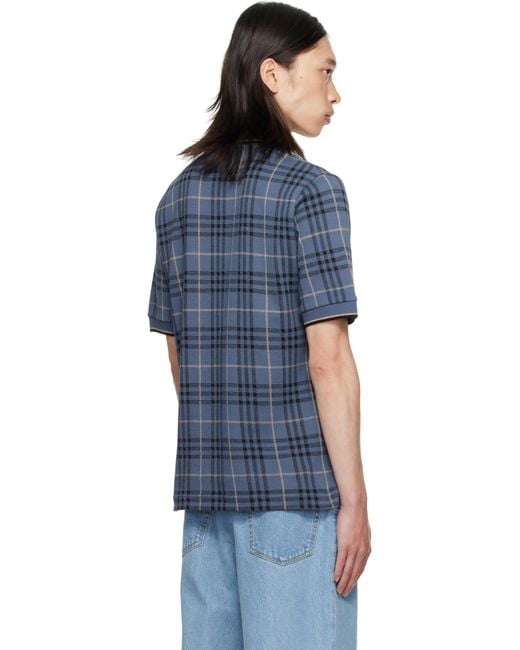 Burberry Blue Check Cotton Polo for men