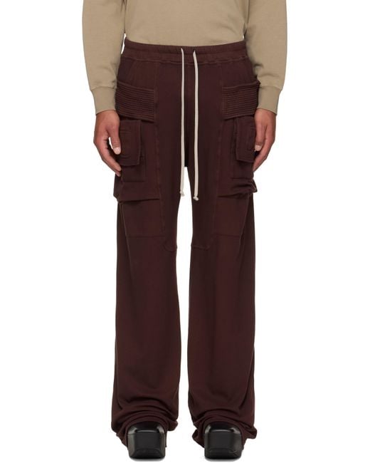 Rick Owens Red Burgundy Concordians Wide Creatch Cargo Pants for men