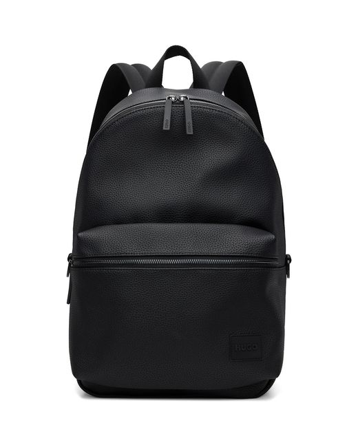 HUGO Black Zipped Faux-Leather Backpack for men