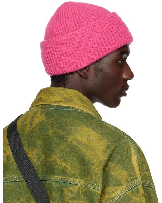 Acne Green Pink Small Logo Beanie for men
