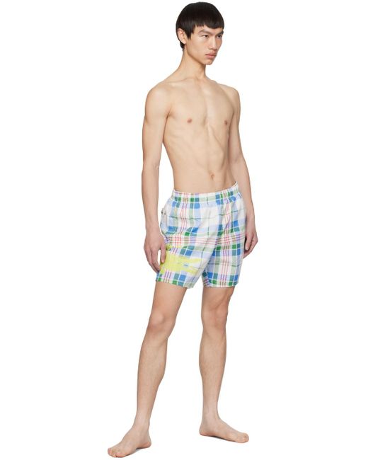 Lacoste Blue Off-white Check Swim Shorts for men