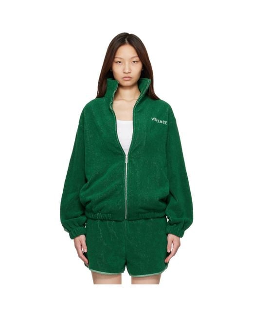 Versace Green Cotton-Terry Jacquard Zip Jacket