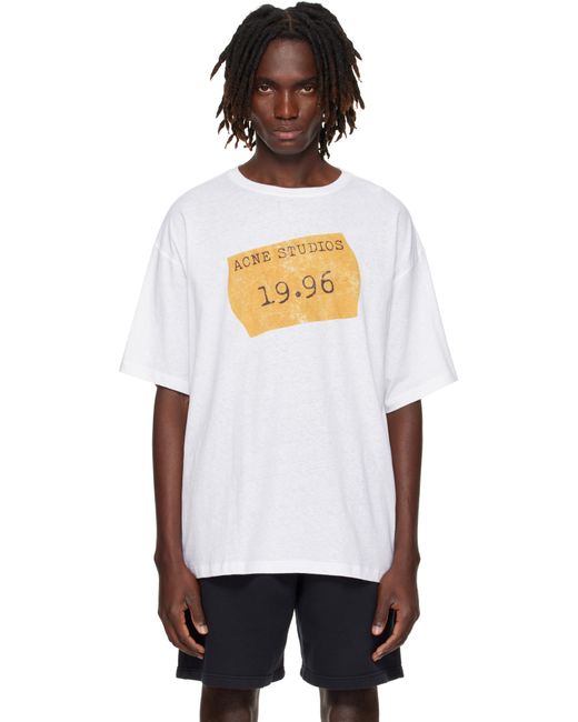 メンズ Acne ホワイト ロゴ Tシャツ White
