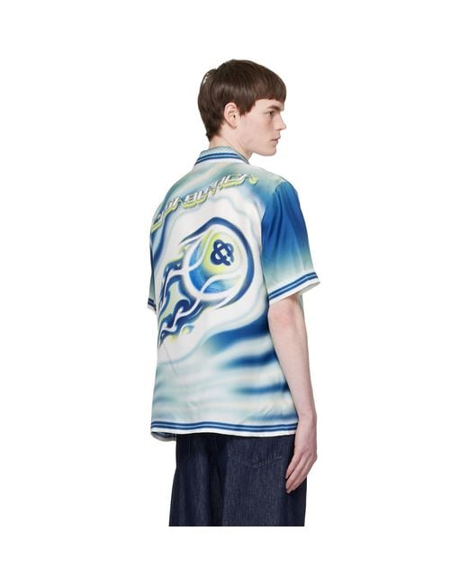 Casablanca Blue 'The Art Of The Serve' Short Sleeve Silk Shirt for men