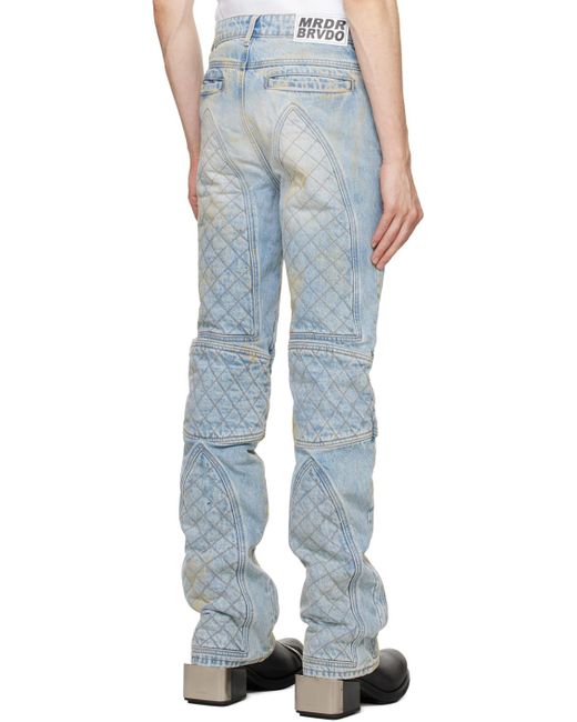 Who Decides War Blue Quilted Moto Denim Jeans for men