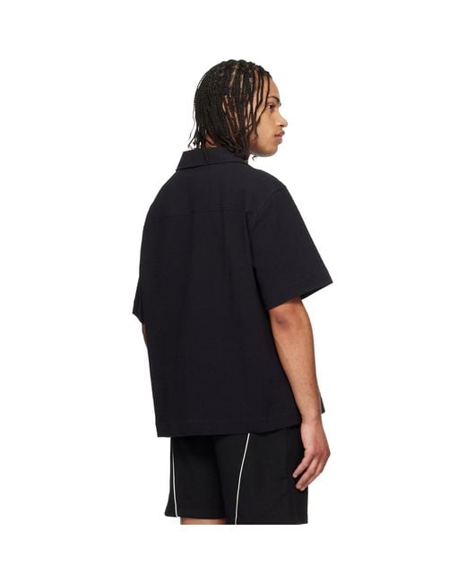 HUGO Black Oversized-Fit Stretch Cotton Seersucker Shirt for men