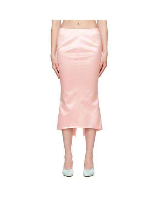 MATIERES FECALES Pink Madame R. Silk Satin Midi Skirt
