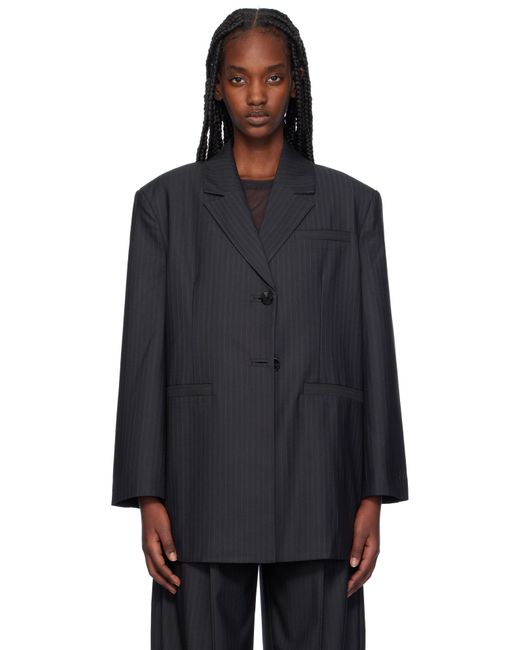 Ganni グレー Stripe Suiting オーバーサイズ テーラードジャケット 