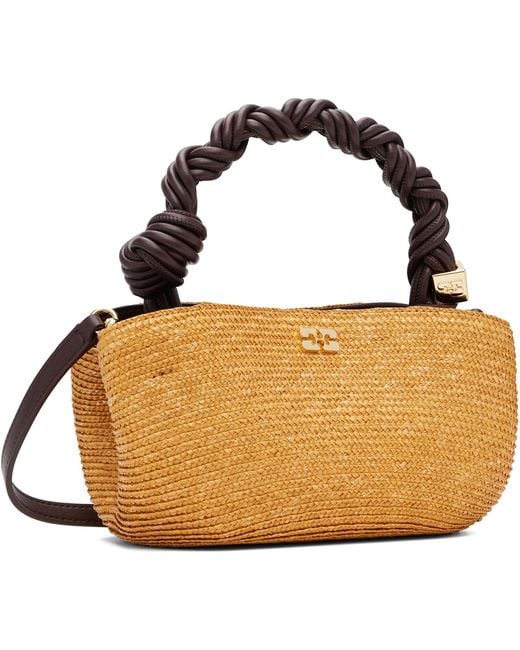 Ganni Brown Mini Bou Straw Bag
