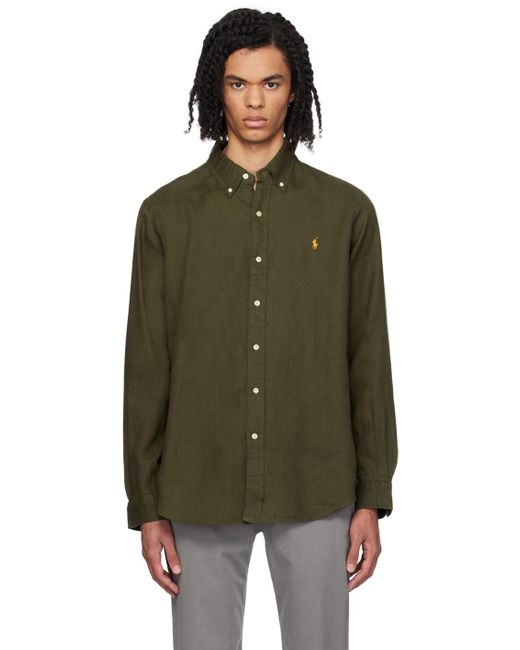 Polo Ralph Lauren Green Khaki Classic Fit Shirt for men