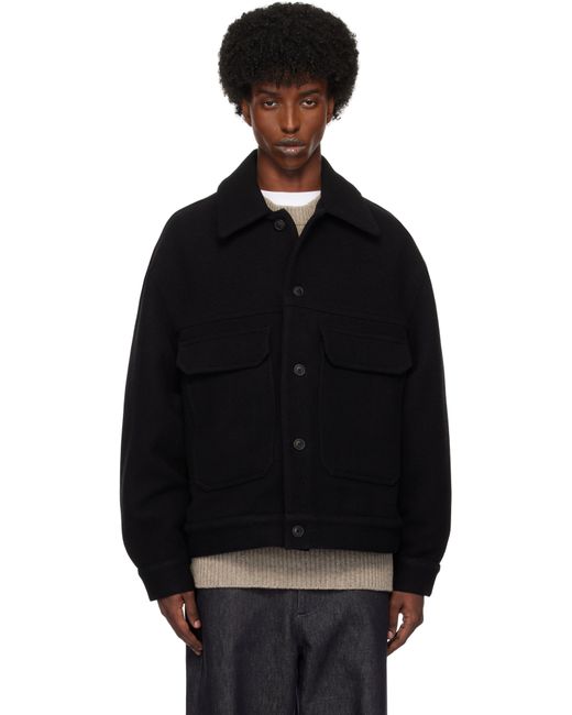 メンズ Lownn ブラック ウールカシミヤ ワークジャケット Black