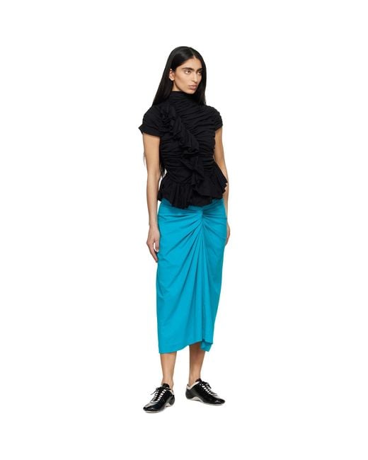 Dries Van Noten Black Fitted Gathered High-Neck Blouse