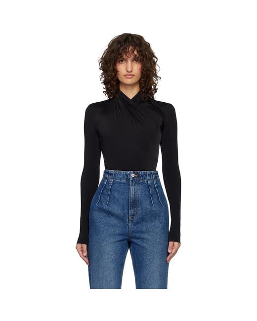 Mugler Black Scarf Bodysuit
