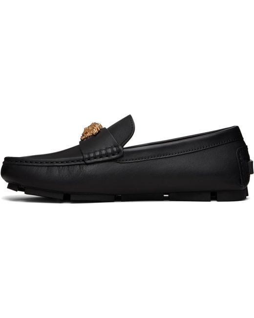 Versace Black 'La Medusa' Leather Driver Loafers for men