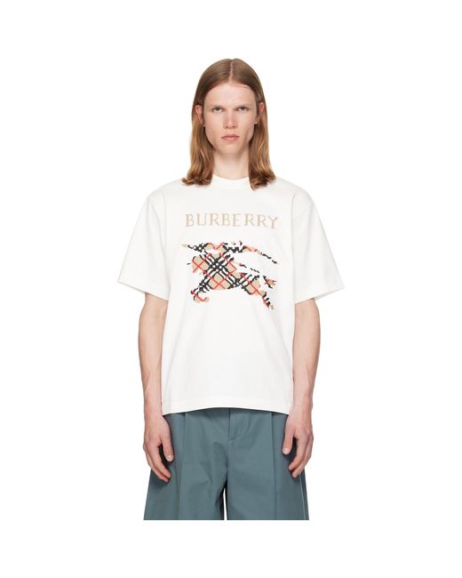 Burberry White Cross Stitch Knight Cotton T-Shirt for men
