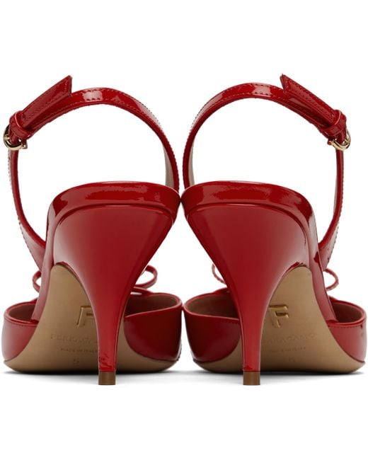Ferragamo Red Mini Bow Pointed Slingback Pumps 70