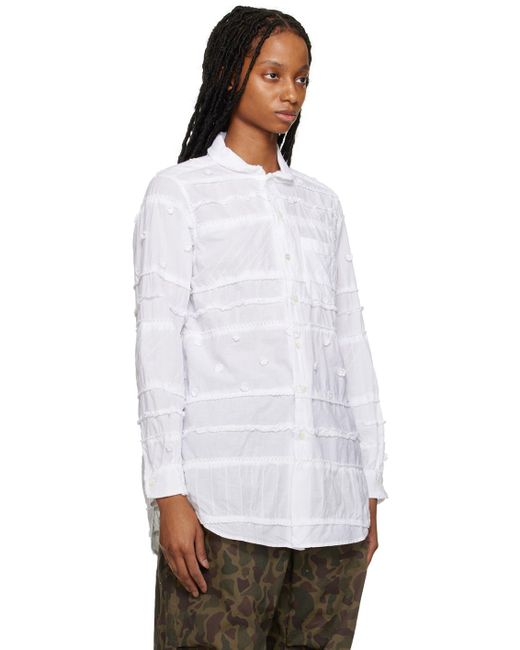 Engineered Garments White Embroidered Shirt