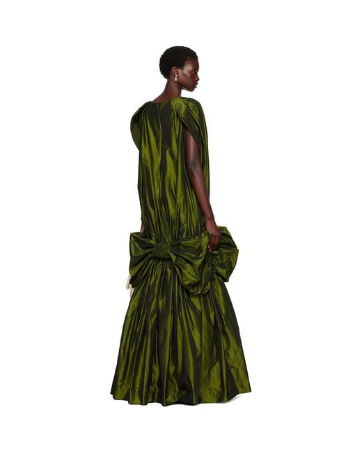 Simone Rocha Green Khaki Bow Hem Cascade Egg Maxi Dress
