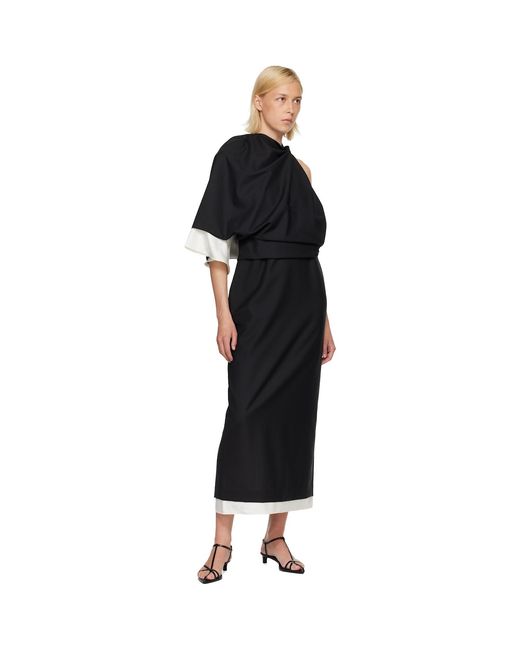 Rohe Black Draped Open Back Midi Dress