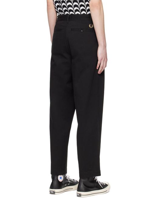Fred Perry Black Straight Leg Trousers for men