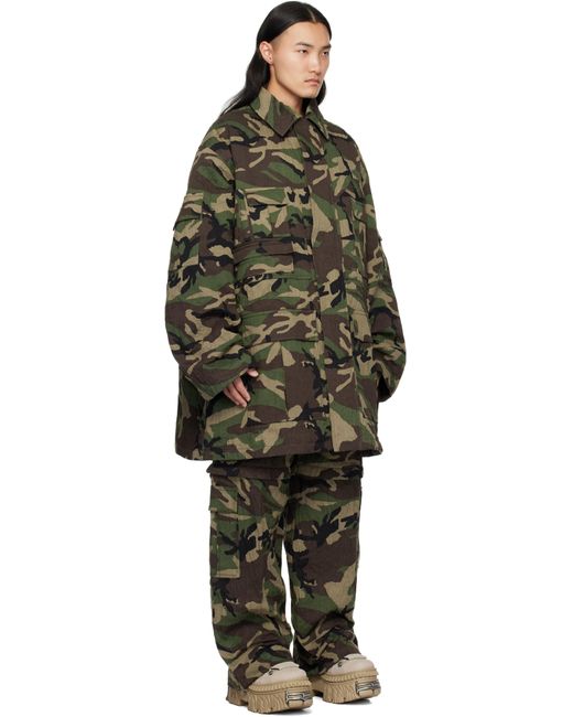 メンズ Vetements カーキ Runway メタル リンクル ユーティリティジャケット Black