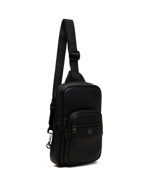 HUGO Black Stacked-Logo Mono Strap Bag for men