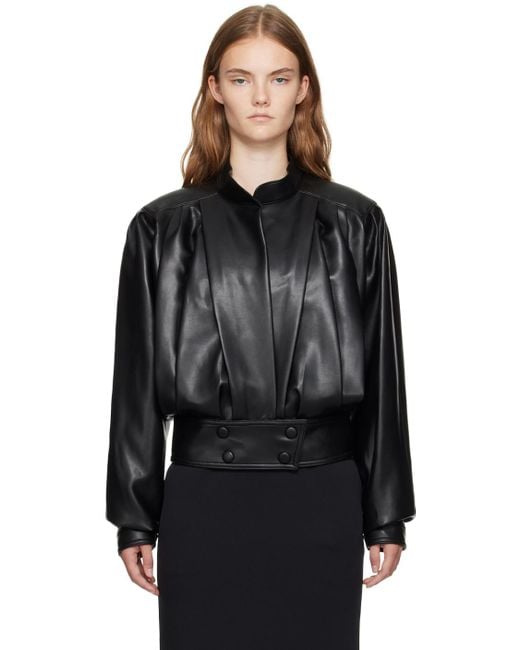 RECTO. Black Faux-Leather Bomber Jacket