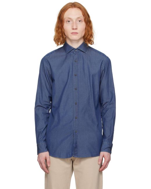 Boss Blue Slim-fit Denim Shirt for men