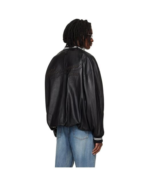 Wooyoungmi Black Leather Baseball Jacket for men