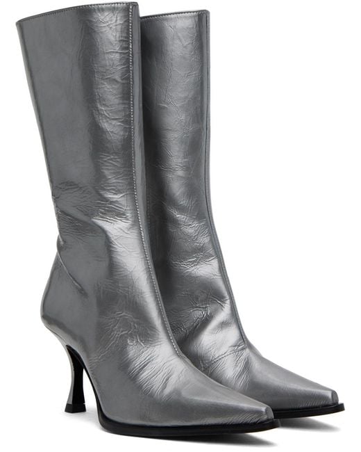 Acne Gray Silver Leather Heel Boots
