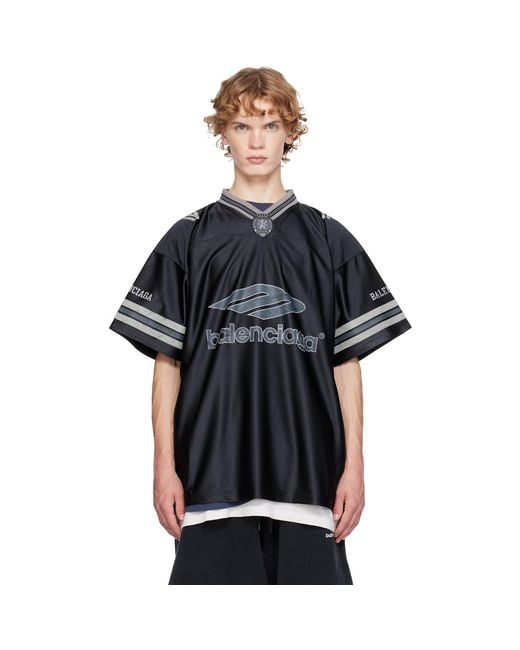 Balenciaga Black 3B Football V-Neck Oversized Jersey for men