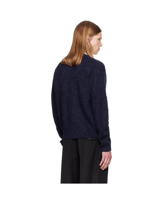 TONYWACK Blue Brushed Wool Crew-Neck Cardigan for men